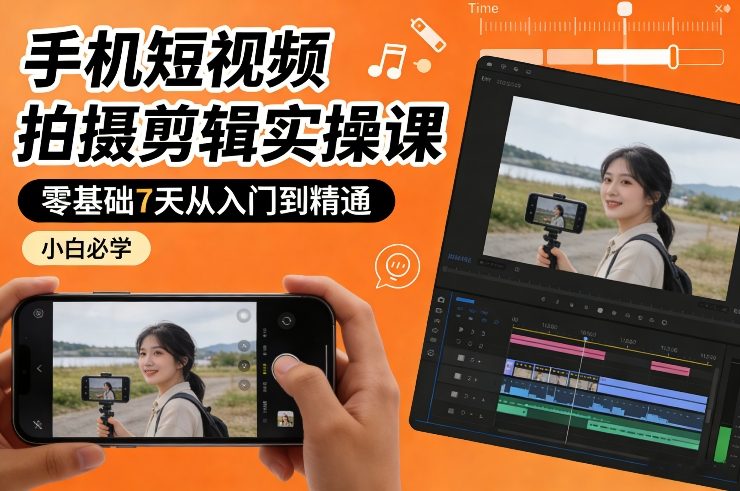 手机短视频拍摄剪辑实操课，零基础7天从入门到精通，小白必学-翌晨科技网