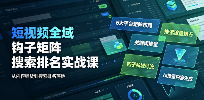 短视频全域钩子矩阵搜索排名实战课｜6大平台矩阵布局、关键词堆量抢占搜索流量、钩子私域导流、AI批量内容生成-翌晨科技网