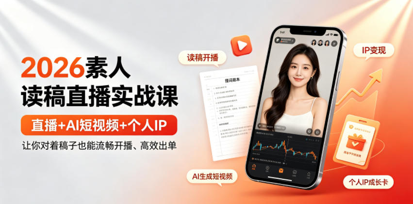 2026素人读稿直播实战课｜直播+AI短视频+个人IP，让你对着稿子也能流畅开播、高效出单-翌晨科技网