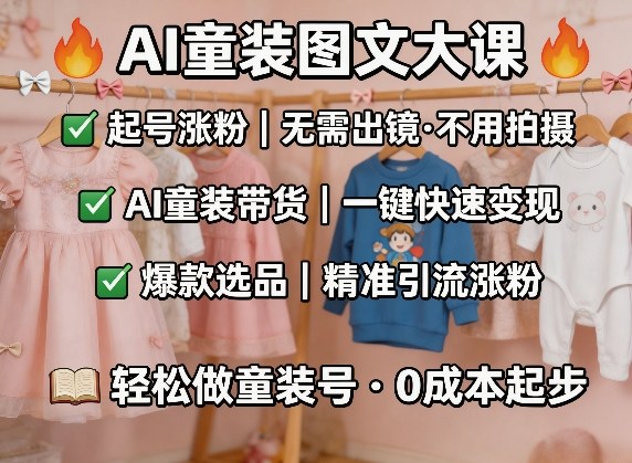 AI童装图文剪辑，某社群童装图文大课，起号涨粉、AI童装带货、爆款选品，无需出镜和拍摄-翌晨科技网