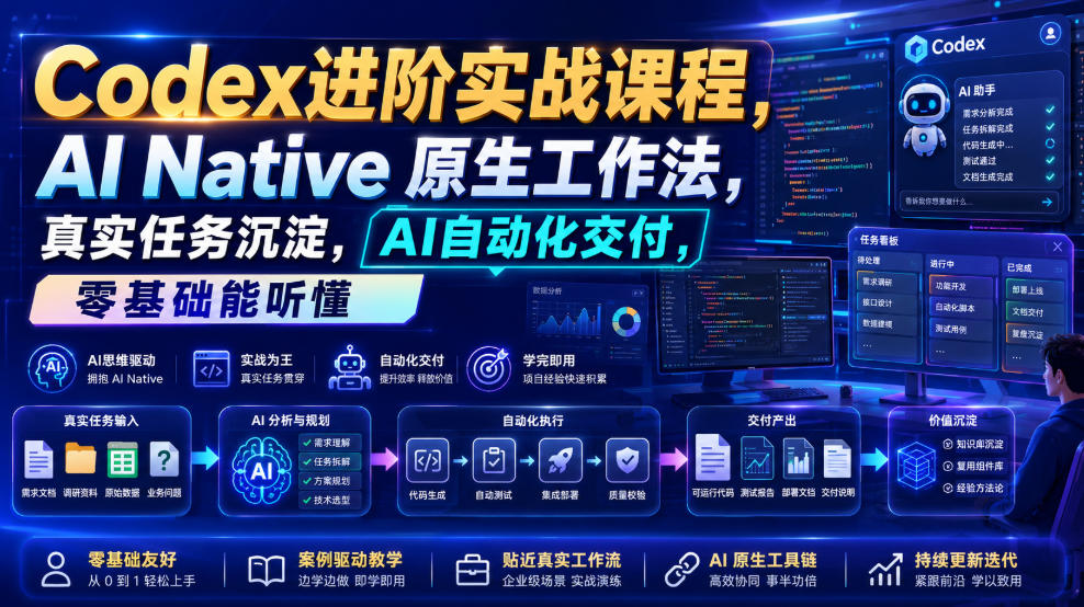 Codex进阶实战课｜AI Native原生工作法，22节真实任务落地，从配置到AI自动化交付全链路教程-翌晨科技网