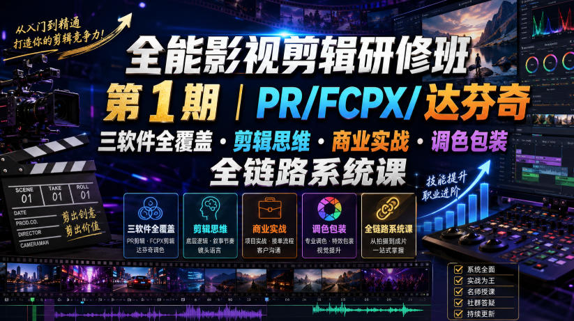 全能影视剪辑研修班第1期｜PR/FCPX/达芬奇三软件全覆盖・剪辑思维・商业实战・调色包装全链路系统课-翌晨科技网