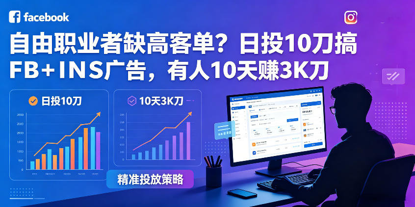 自由职业者缺高客单？日投10刀搞FB+INS广告，有人10天赚3K刀！【原创双语字幕】-翌晨科技网