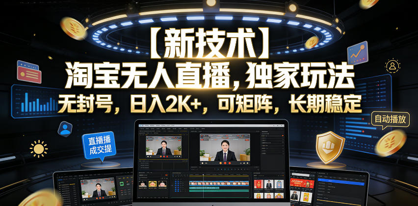 【新技术】淘宝无人直播，独家玩法，无封号，日入2K+，可矩阵，长期稳定【揭秘】-翌晨科技网