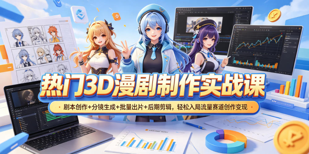 热门3D漫剧制作实战课，剧本创作+分镜生成+批量出片+后期剪辑，轻松入局流量赛道创作变现-翌晨科技网