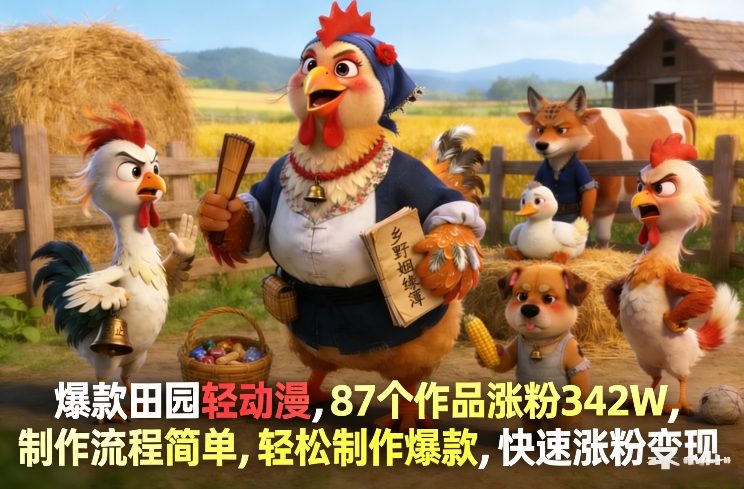 爆款田园轻动漫，87个作品涨粉342W，制作流程简单，轻松制作爆款，快速涨粉变现-翌晨科技网