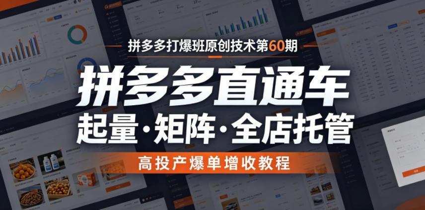 拼多多打爆班原创技术第60期，拼多多直通车，起量・矩阵・全店托管，高投产爆单增收教程-翌晨科技网