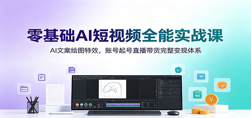 零基础AI短视频全能实战课：AI文案绘图特效，账号起号直播带货完整变现体系-翌晨科技网