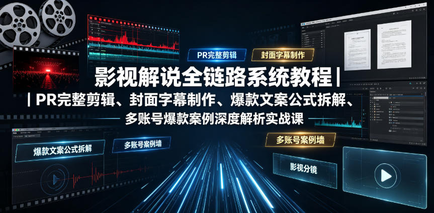 影视解说全链路系统教程｜PR完整剪辑、封面字幕制作、爆款文案公式拆解、多账号爆款案例深度解析实战课-翌晨科技网