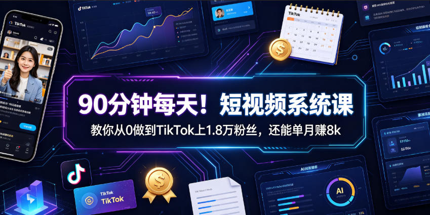 90分钟每天！短视频系统课教你从0做到TikTok上1.8万粉丝，还能单月賺8k【原创双语字幕】-翌晨科技网