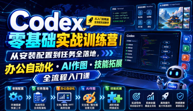 Codex零基础实战训练营｜从安装配置到任务全落地，办公自动化・AI作图・技能拓展全流程入门课-翌晨科技网
