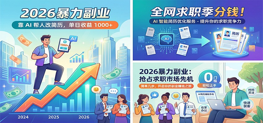 2026暴力副业：靠AI帮人改简历，单日收益1000+，全网求职季分钱-翌晨科技网