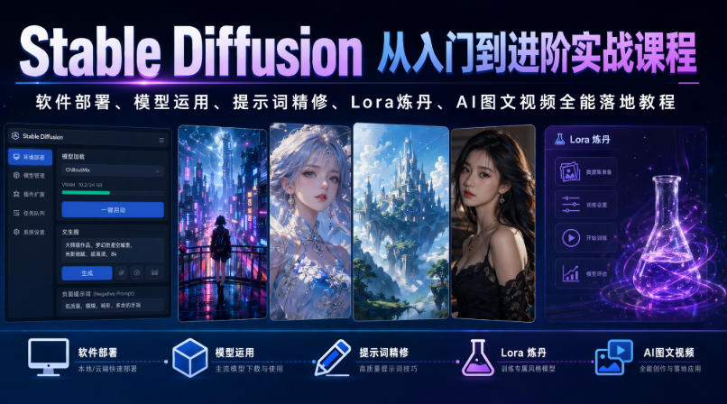 Stable Diffusion从入门到进阶实战课程｜软件部署、模型运用、提示词精修、Lora炼丹、AI图文视频全能落地教程-翌晨科技网