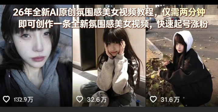 26年全新AI原创氛围感美女视频教程，仅需两分钟即可创作一条全新氛围感美女视频，快速起号涨粉-翌晨科技网