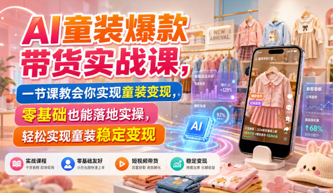 AI童装爆款带货实战课，一节课教会你实现童装变现，零基础也能落地实操-翌晨科技网