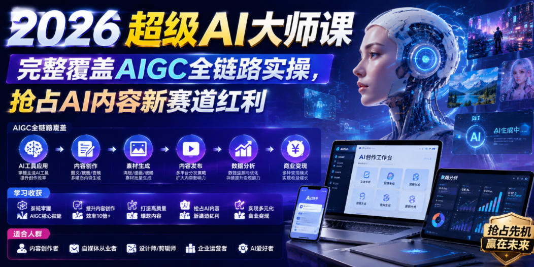 2026超级AI大师课，完整覆盖AIGC全链路实操，抢占AI内容新赛道红利-翌晨科技网