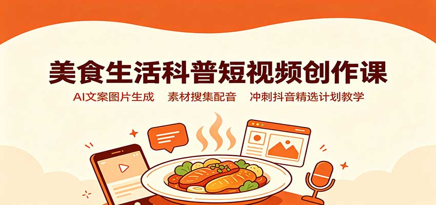 美食生活科普短视频创作课：AI文案图片生成，素材搜集配音，冲刺抖音精选计划教学-翌晨科技网