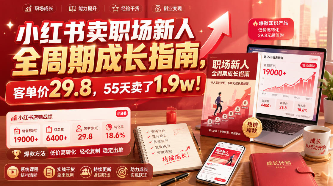 小红书卖职场新人全周期成长指南，客单价29.8，55天卖了1.9w！-翌晨科技网