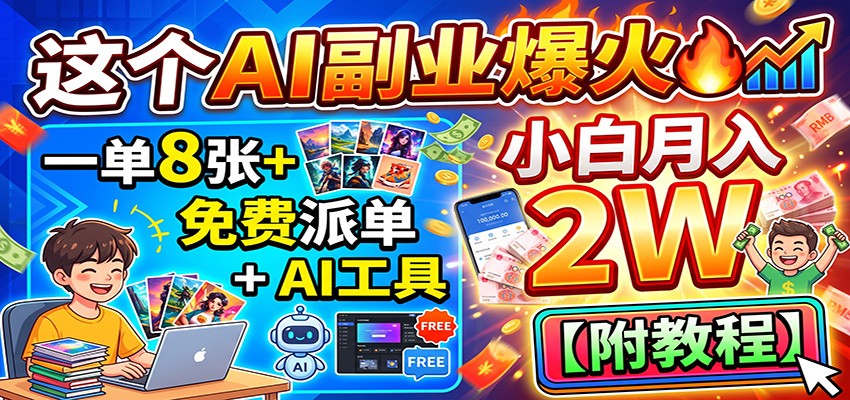 这个AI副业爆火!一单8张+,免费派单+AI工具,小白月入2W【附教程】-翌晨科技网