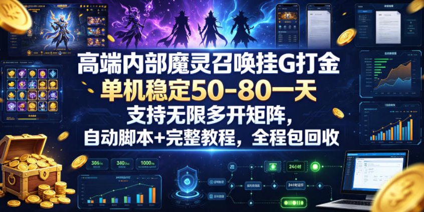 高端内部魔灵召唤挂G打金，单机稳定50-80一天，支持无限多开矩阵，自动脚本+完整教程，全程包回收【揭秘】-翌晨科技网