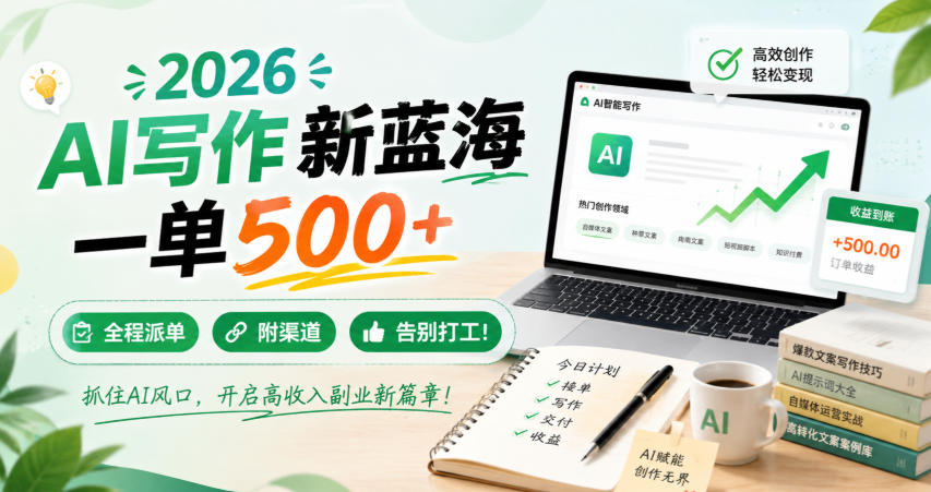 2026 AI写作新蓝海，一单500+，全程派单，附渠道，告别打工！【揭秘】-翌晨科技网