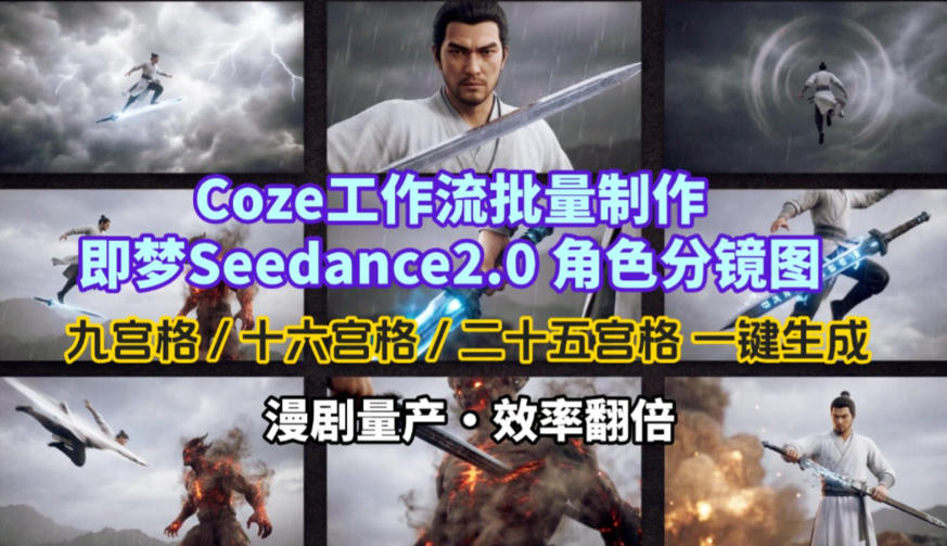 Coze工作流批量制作即梦Seedance2.0角色分镜图，九宫格-十六宫格-二十五宫格一键生成，漫剧量产，效率翻倍-翌晨科技网