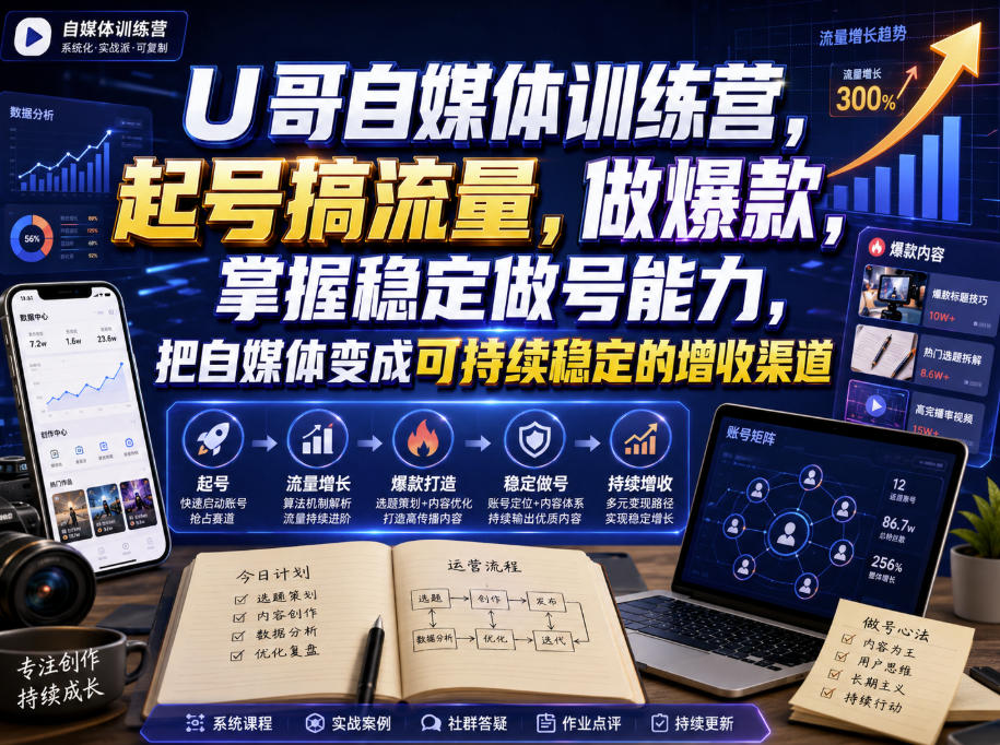 U哥自媒体训练营，起号搞流量，做爆款，掌握稳定做号能力，把自媒体变成可持续稳定的增收渠道-翌晨科技网