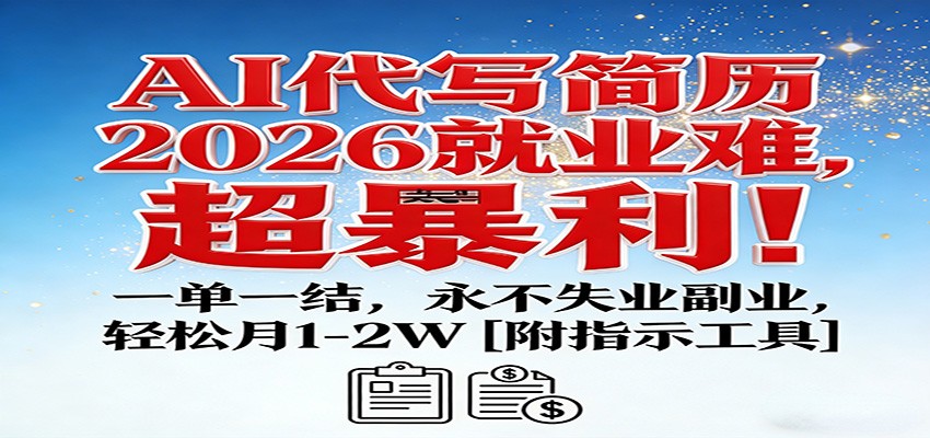 AI代写简历，2026就业难，超暴利！一单一结，永不失业副业，轻松月1-2W【附指令工具】-翌晨科技网