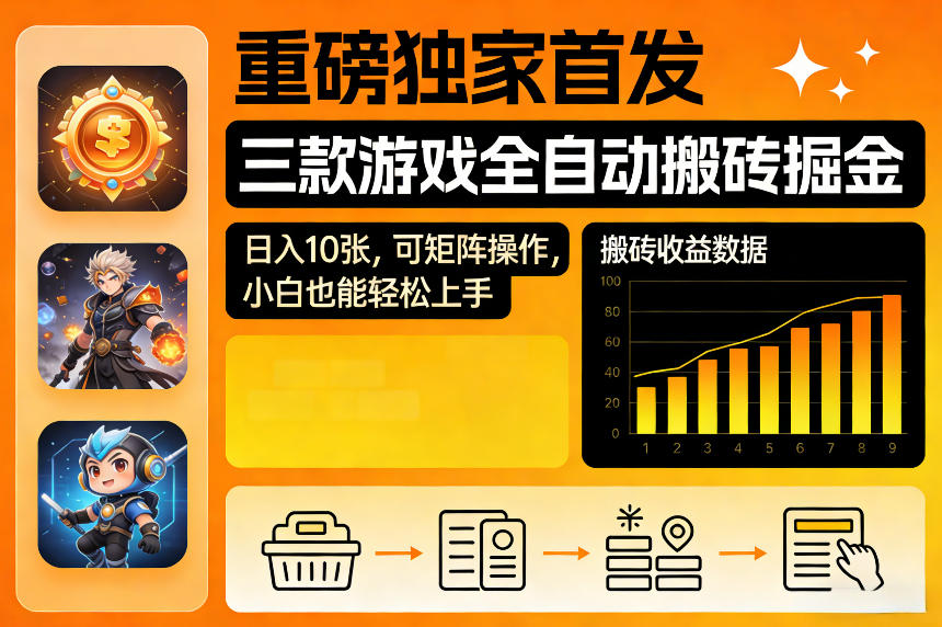 重磅独家首发，三款游戏全自动搬砖掘金，日入10张，可矩阵操作，小白也能轻松上手【揭秘】-翌晨科技网
