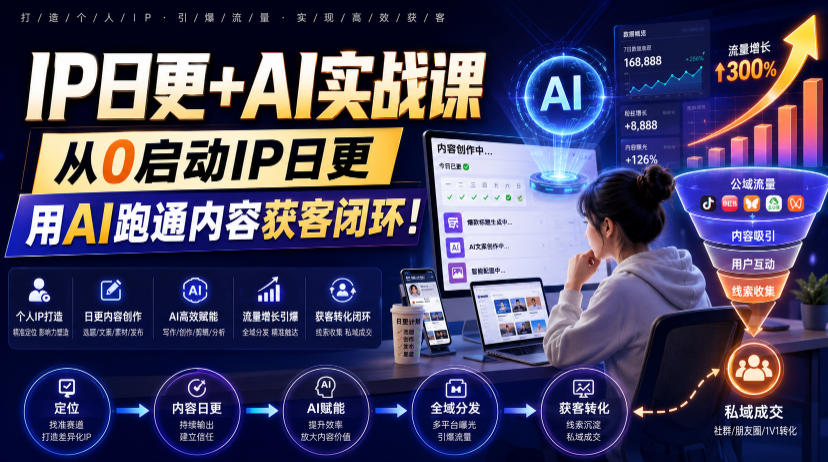 IP日更+AI实战课，从0启动IP日更，IP置顶视频制作+100条选题库搭建+10条日更规划，用AI跑通内容获客闭环!-翌晨科技网
