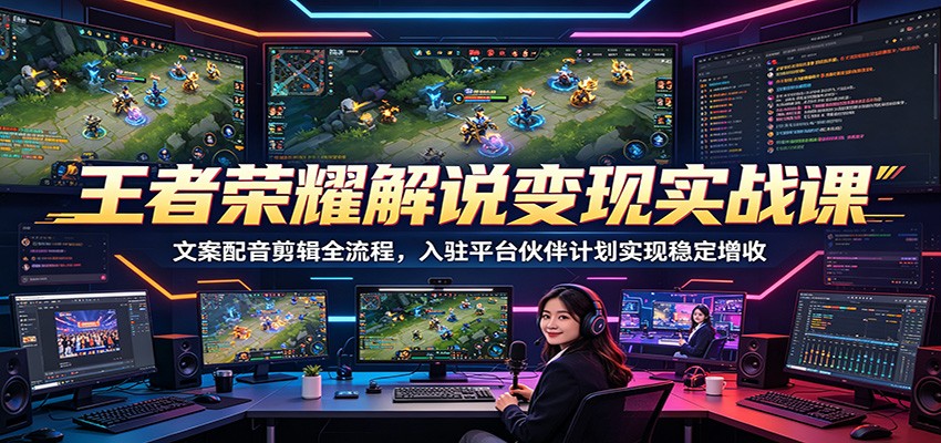 王者荣耀解说变现实战课：文案配音剪辑全流程，入驻平台伙伴计划实现稳定增收-翌晨科技网