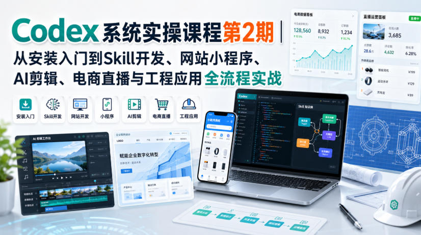 Codex系统实操课程第2期｜从安装入门到Skill开发、网站小程序、AI剪辑、电商直播与工程应用全流程实战-翌晨科技网
