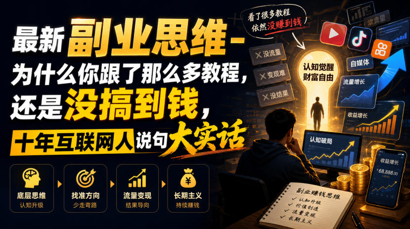 最新副业思维-为什么你跟了那么多教程，还是没搞到钱，十年互联网人说句大实话【揭秘】-翌晨科技网