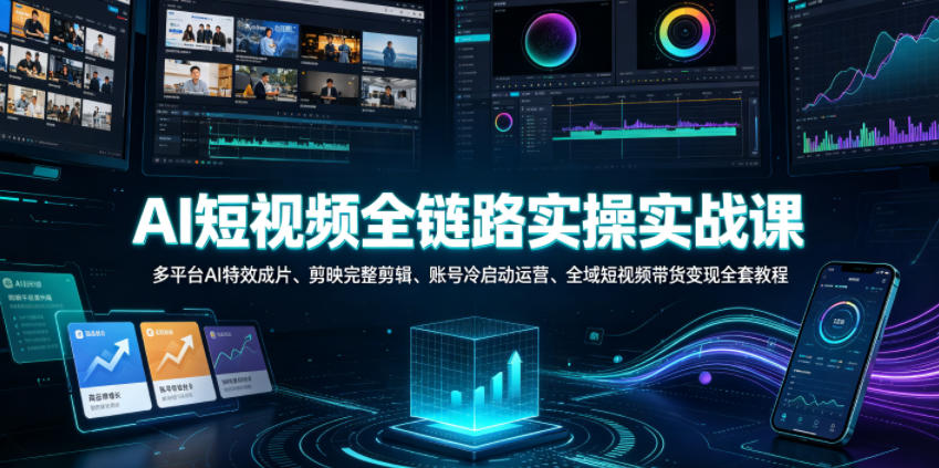 AI短视频全链路实操实战课｜多平台AI特效成片、剪映完整剪辑、账号冷启动运营、全域短视频带货变现全套教程-翌晨科技网