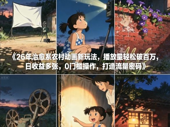 26年治愈系农村动画新玩法，播放量轻松破百万，日收益多张，0门槛操作，打造流量密码-翌晨科技网