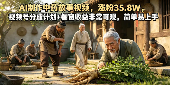 AI制作中药故事视频,涨粉35.8W,视频号分成计划+橱窗收益非常可观,简单易上手-翌晨科技网