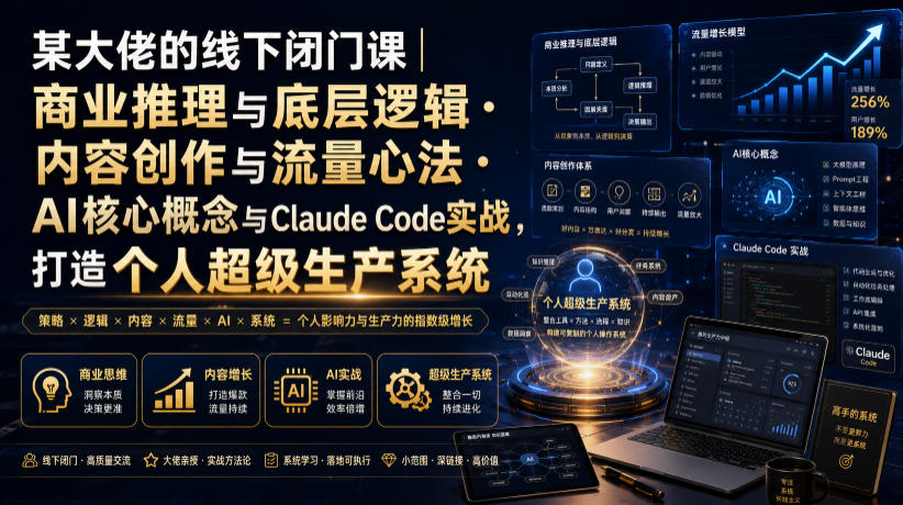某大佬的线下闭门课｜商业推理与底层逻辑・内容创作与流量心法・AI核心概念与Claude Code实战，打造个人超级生产系统【录音+图片】-翌晨科技网