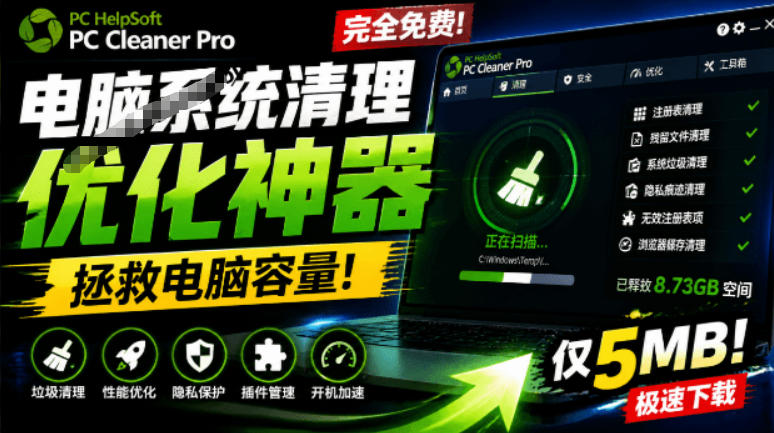 轻松吊打Win系统自带工具！电脑清理神器，拯救电脑容量，仅5MB，完全免费使用PC Cleaner Pro-翌晨科技网