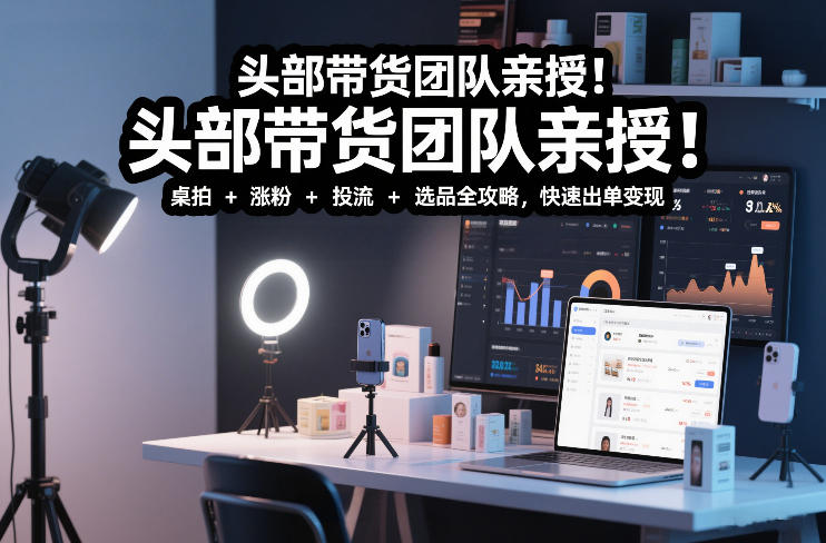 头部带货团队亲授！专业短视频实拍带货课：桌拍+涨粉+投流+选品全攻略，快速出单变现，月入2w+-翌晨科技网