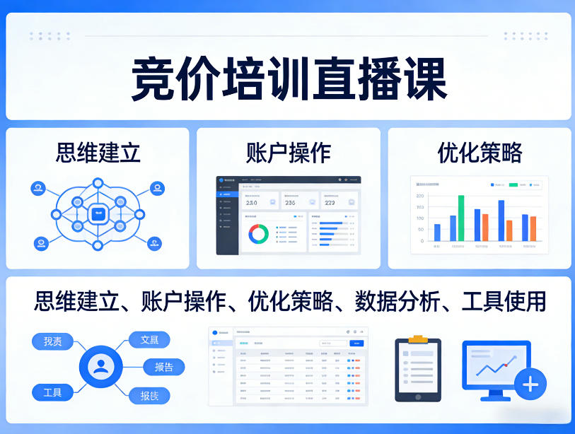 竞价培训直播课，覆盖思维建立、账户操作、优化策略、数据分析、工具使用等，全方位提升效果-翌晨科技网