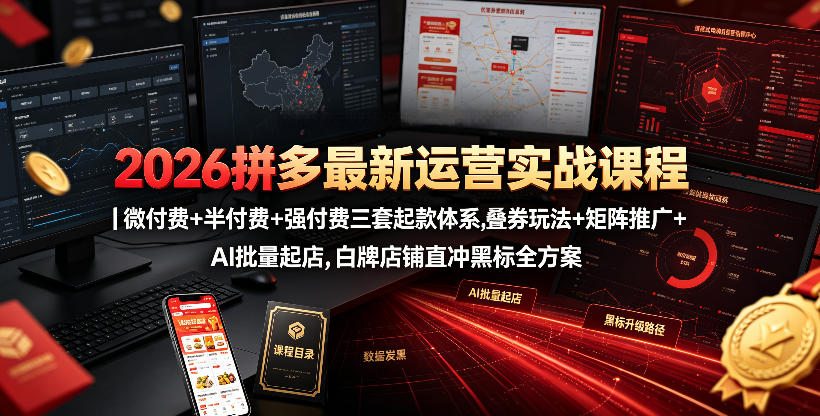2026拼多多最新运营实战课程｜微付费+半付费+强付费三套起款体系，叠券玩法+矩阵推广+AI批量起店，白牌店铺直冲黑标全方案-翌晨科技网