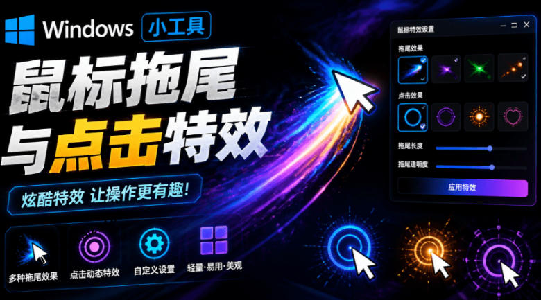 Windows特效小工具！一键给你的鼠标添加拖尾与点击动态特效，吾爱出品，免费使用Mouse Trail-翌晨科技网