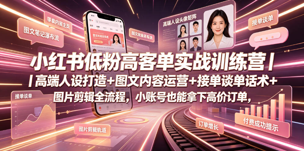 小红书低粉高客单实战训练营｜高端人设打造+图文内容运营+接单谈单话术+图片剪辑全流程，小账号也能拿下高价订单-翌晨科技网