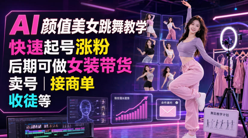 AI颜值美女跳舞教学，快速起号涨粉，后期可做女装带货，卖号，接商单，收徒等-翌晨科技网