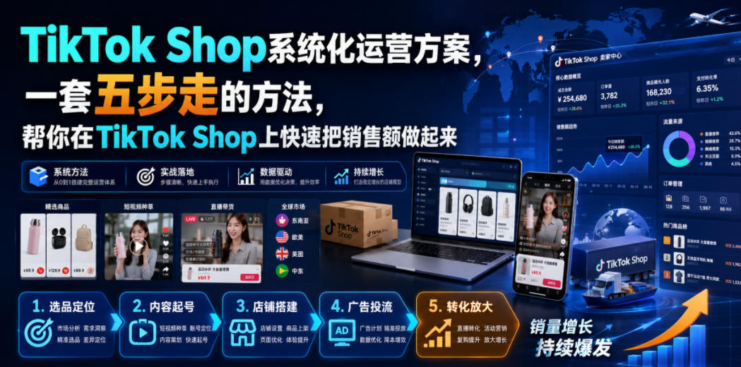 TikTok Shop系统化运营方案，一套五步走的方法，帮你在TikTok Shop上快速把销售额做起来【原创双语字幕】-翌晨科技网