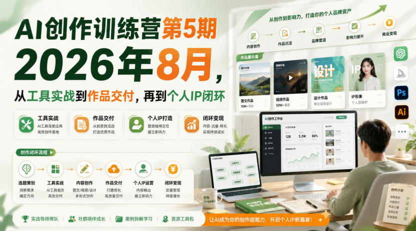 AI创作训练营第5期2026年8月，从工具实战到作品交付，再到个人IP闭环-翌晨科技网