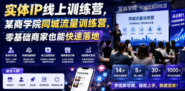 实体IP线上训练营，某商学院同城流量训练营，零基础商家也能快速落地-翌晨科技网