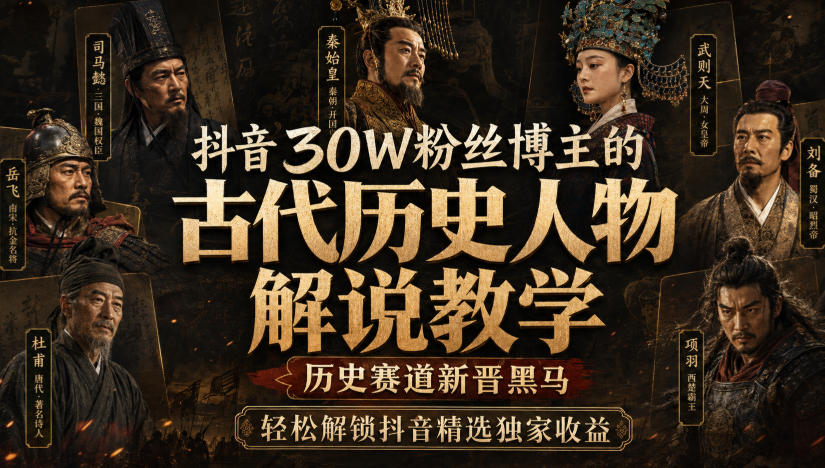 抖音30W粉丝博主的古代历史人物解说教学，历史赛道新晋黑马，轻松解锁抖音精选独家收益-翌晨科技网