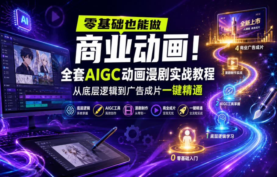 零基础也能做商业动画！全套AIGC动画漫剧实战教程，从底层逻辑到广告成片一键精通-翌晨科技网