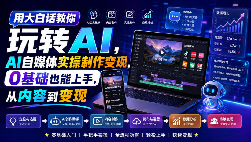 用大白话教你玩转AI，AI自媒体实操制作变现，0基础也能上手，从内容到变现-翌晨科技网
